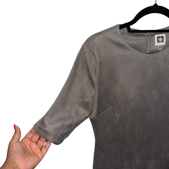 Anne Klein Women's Gray Faux Suede/Felt Midi Sheath Dress Sz 8 NWT - Picture 2 of 13